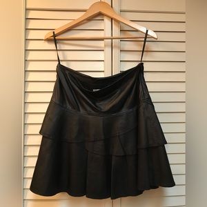 100% Leather Black Layered Hem Skirt